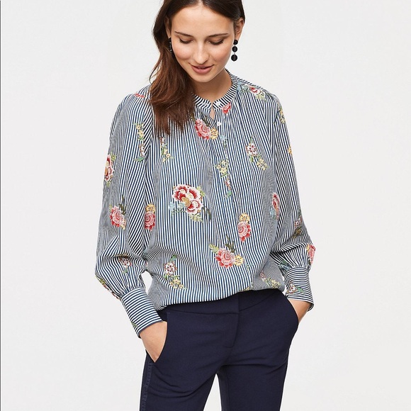 LOFT Tops - LOFT Floral Striped Shirred Blouse
